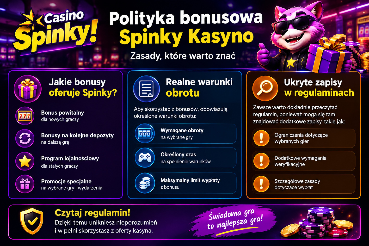 Warunki obrotu bonusem powitalnym i darmowe spiny w Spinky Kasyno