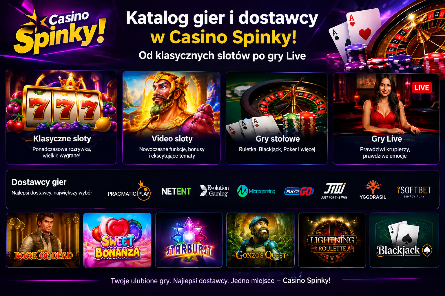 Sloty od Pragmatic Play i kasyno na żywo z krupierem w Casino Spinky